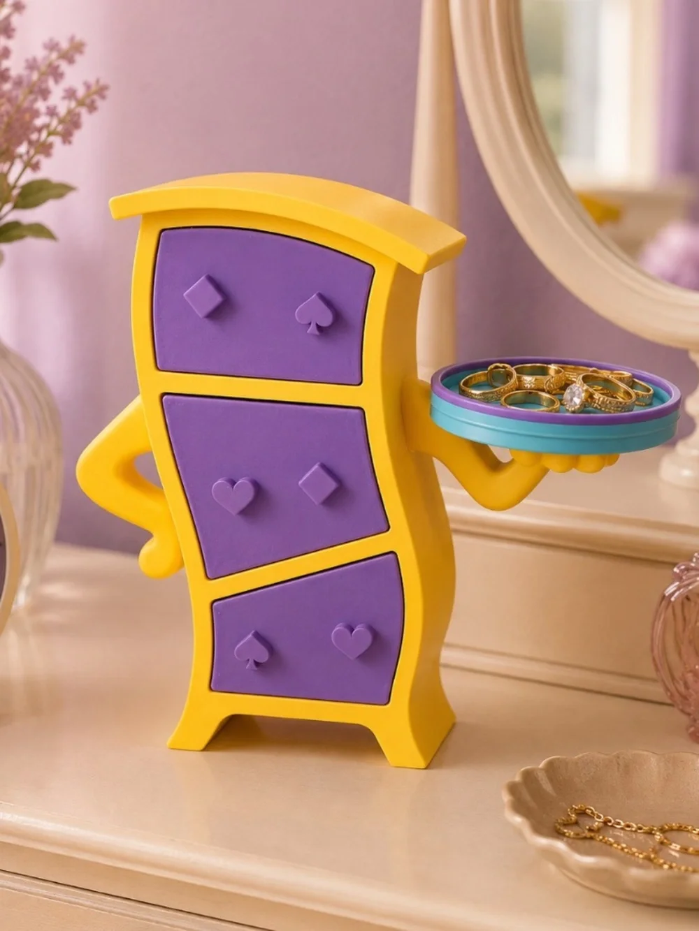 Mini 3D Printed Wavy Drawer Organizer w/ Side Tray – Purple & Yellow